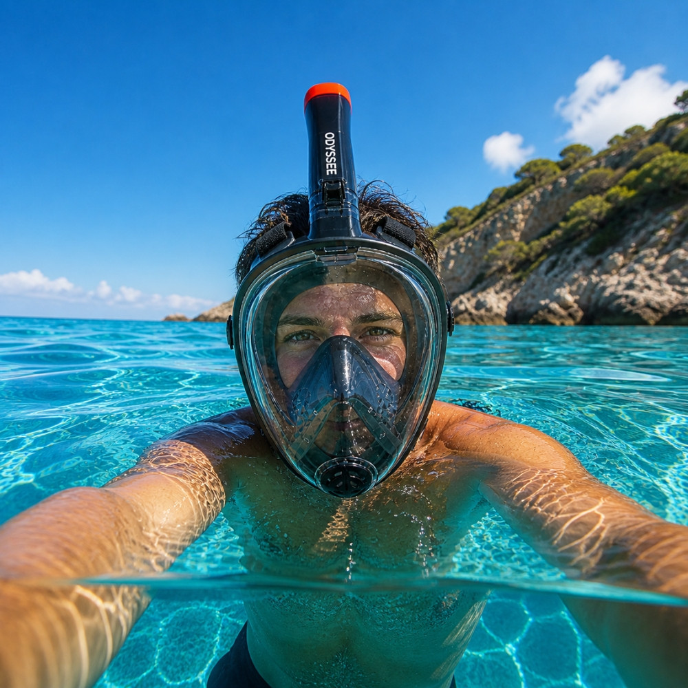 SNORKMASK_SM - Masque de plongée full face adulte S-M anti-buée, vision panoramique, noir ou bleu