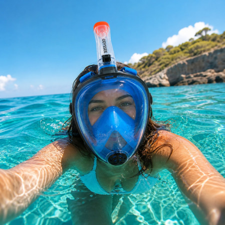 SNORKMASK_SM - Masque de plongée full face adulte S-M anti-buée, vision panoramique, noir ou bleu