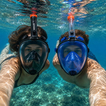 SNORKMASK_LXL - Masque de plongée full face adulte L-XL anti-buée, vision panoramique, noir ou bleu