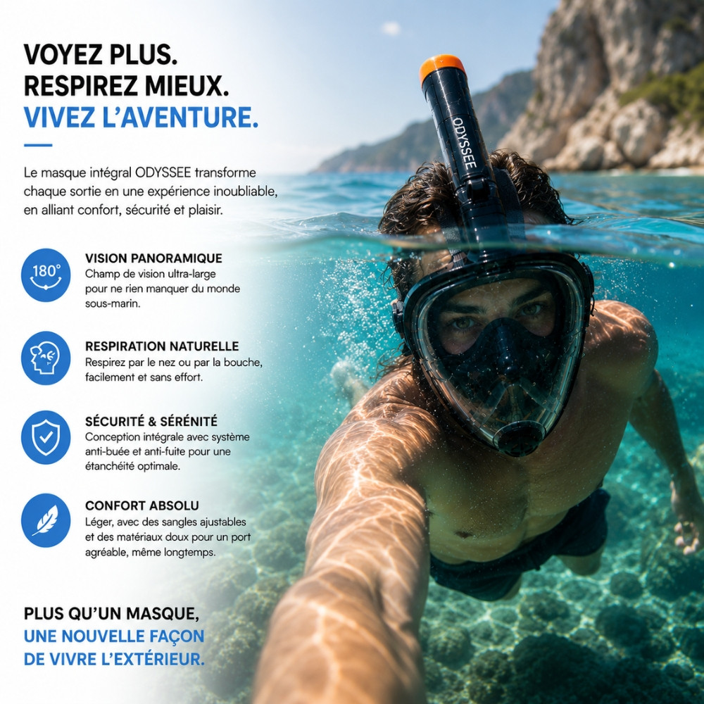 SNORKMASK_LXL - Masque de plongée full face adulte L-XL anti-buée, vision panoramique, noir ou bleu