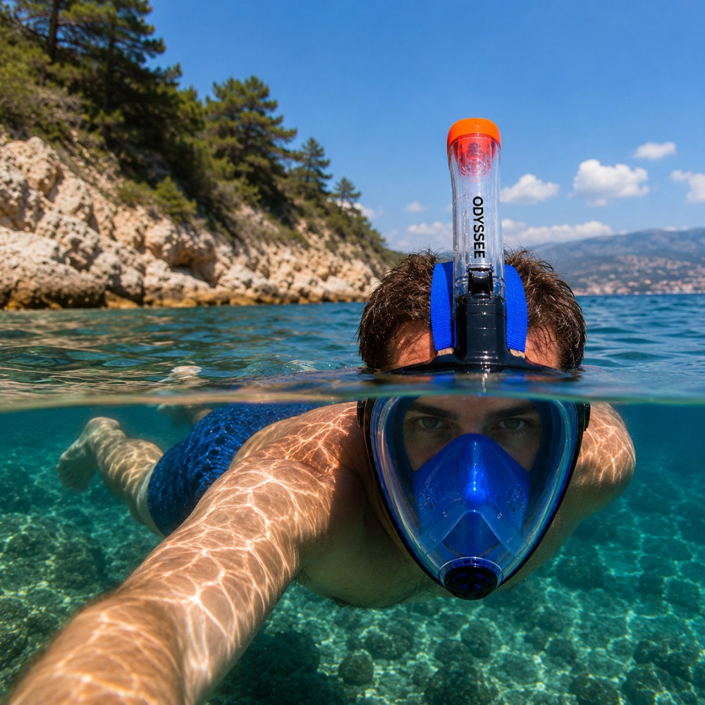 SNORKMASK_LXL - Masque de plongée full face adulte L-XL anti-buée, vision panoramique, noir ou bleu