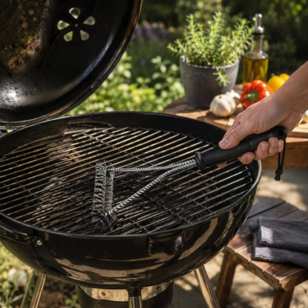 Brosse Barbecue Acier Inoxydable 30 cm Triangulaire avec Poils Métalliques – Accessoire Nettoyage pour Grille de Barbecue