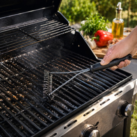 Brosse Barbecue Acier Inoxydable 30 cm Triangulaire avec Poils Métalliques – Accessoire Nettoyage pour Grille de Barbecue