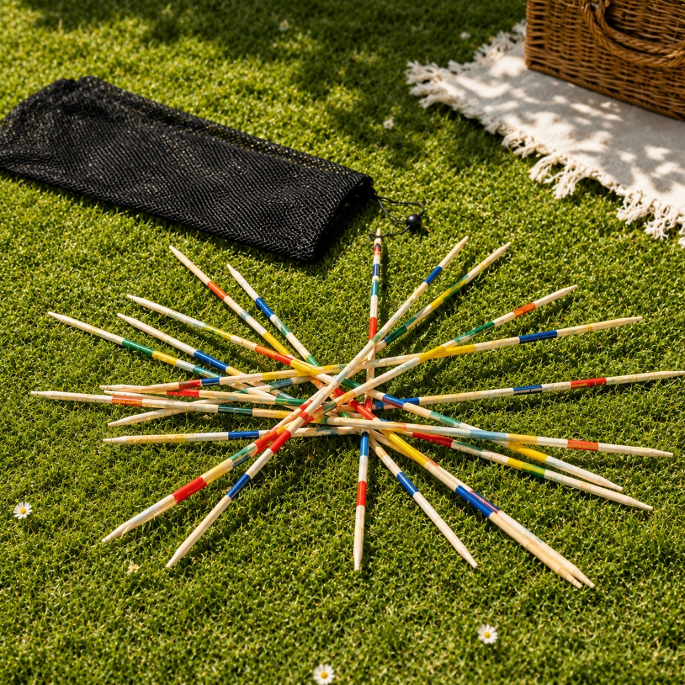 MIKADOXXL - Mikado Géant XXL 80 cm en Bois – Jeu d’Adresse Extérieur avec Filet