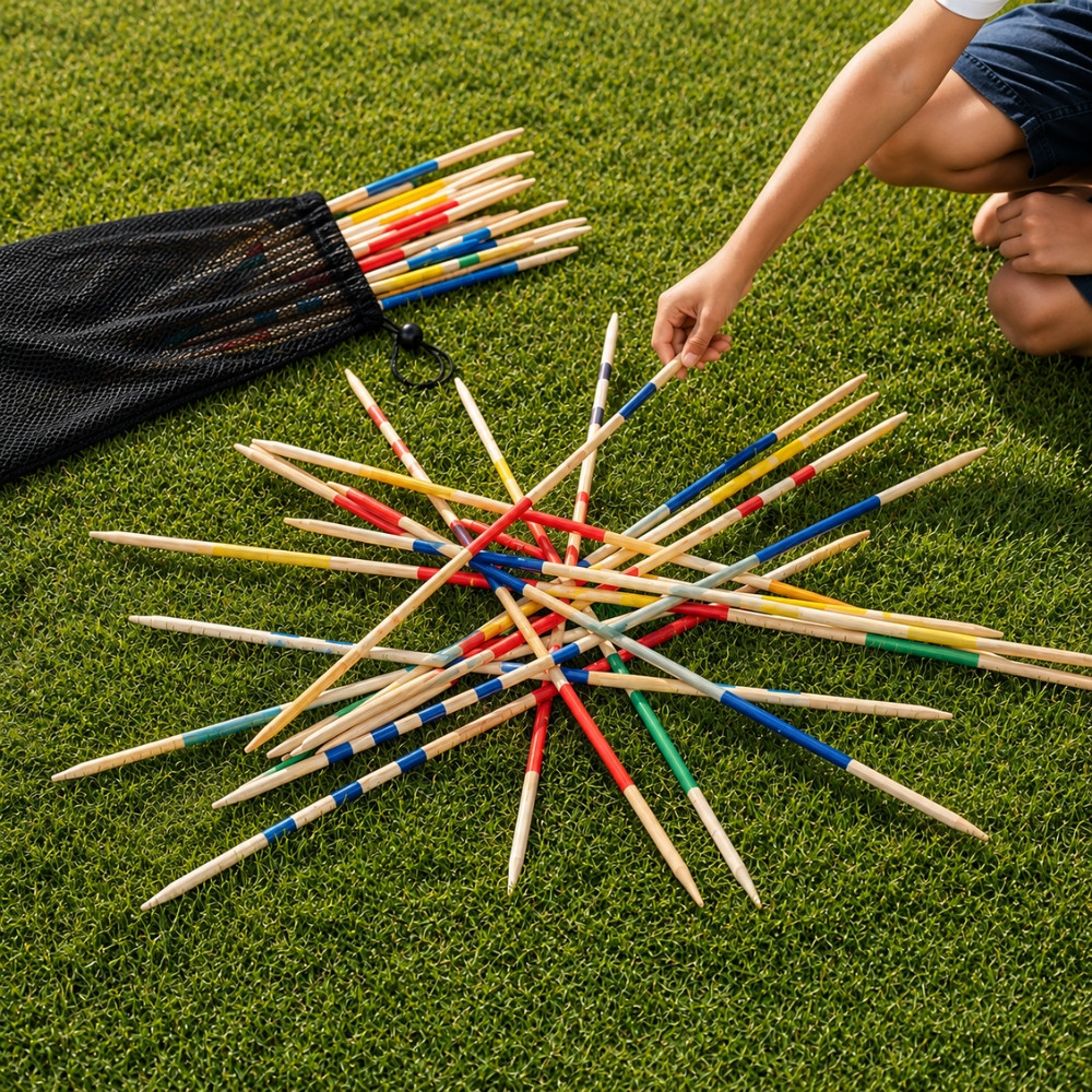 MIKADOXXL - Mikado Géant XXL 80 cm en Bois – Jeu d’Adresse Extérieur avec Filet