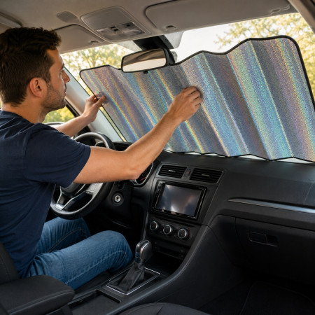 Pare Soleil Frontal Voiture 145 x 70 cm Pliable avec Ventouses – Protection UV et Chaleur pour Pare Brise