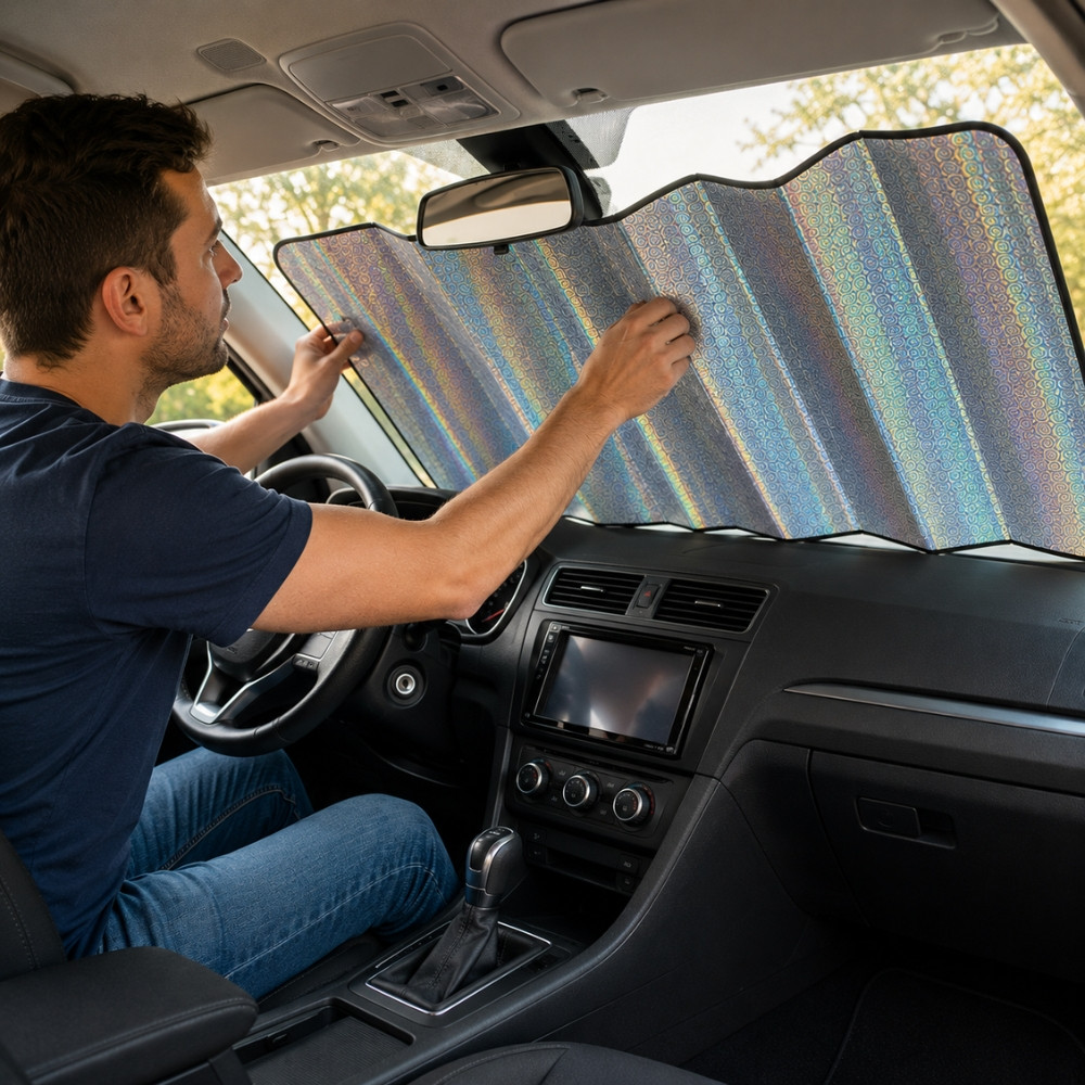 Pare Soleil Frontal Voiture 145 x 70 cm Pliable avec Ventouses – Protection UV et Chaleur pour Pare Brise