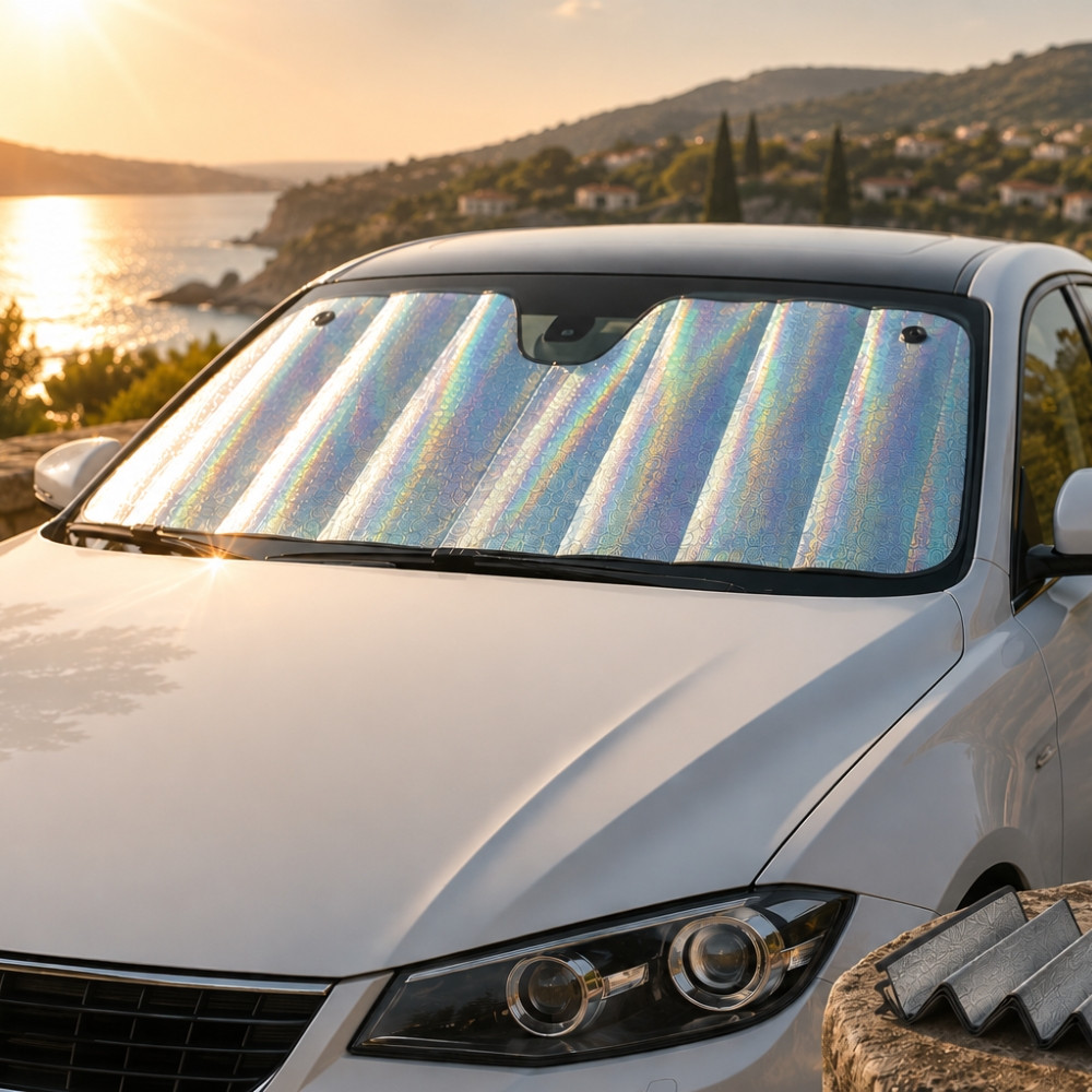 Pare Soleil Frontal Voiture 145 x 70 cm Pliable avec Ventouses – Protection UV et Chaleur pour Pare Brise