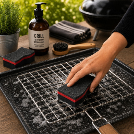 BBQSPONGE - Set de 6 Éponges Barbecue Double Face - Nettoyage Grill, Grille, Couvercle et Plancha Absorbantes Durables