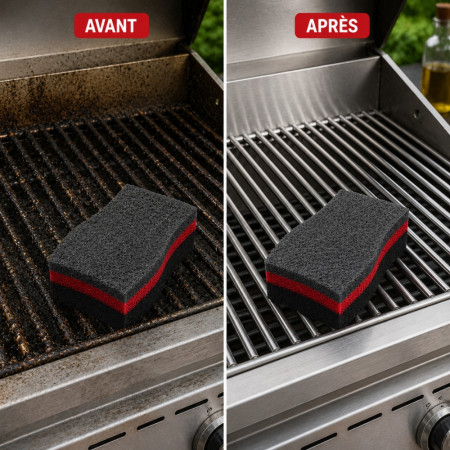 BBQSPONGE - Set de 6 Éponges Barbecue Double Face - Nettoyage Grill, Grille, Couvercle et Plancha Absorbantes Durables