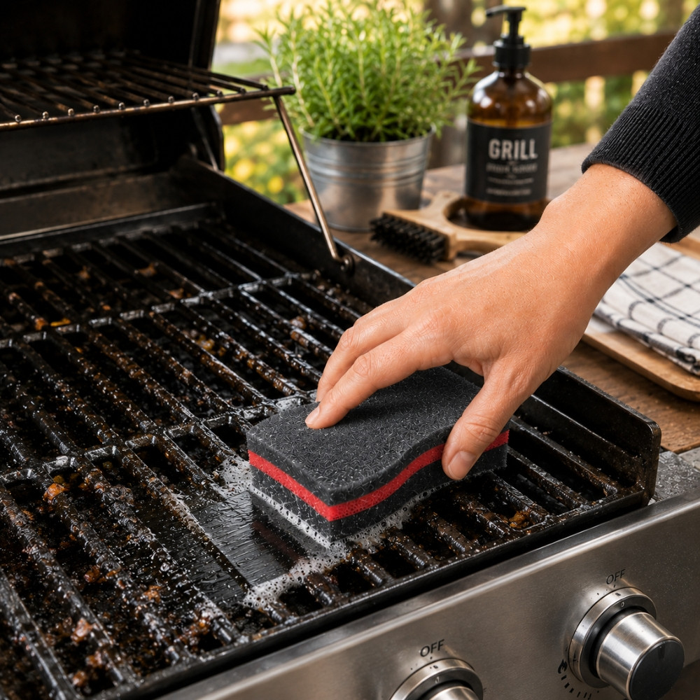 BBQSPONGE - Set de 6 Éponges Barbecue Double Face - Nettoyage Grill, Grille, Couvercle et Plancha Absorbantes Durables