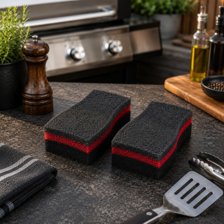 BBQSPONGE - Set de 6 Éponges Barbecue Double Face - Nettoyage Grill, Grille, Couvercle et Plancha Absorbantes Durables