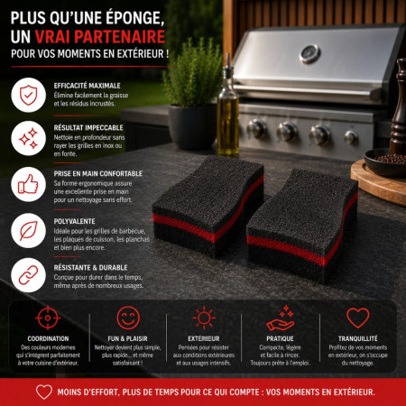 BBQSPONGE - Set de 6 Éponges Barbecue Double Face - Nettoyage Grill, Grille, Couvercle et Plancha Absorbantes Durables