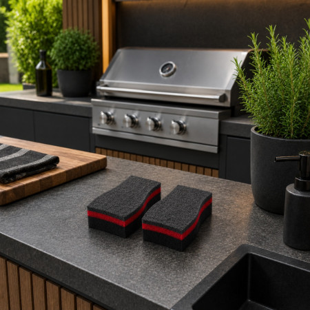 BBQSPONGE - Set de 6 Éponges Barbecue Double Face - Nettoyage Grill, Grille, Couvercle et Plancha Absorbantes Durables