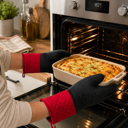 Set de 2 Gants Barbecue Résistants à la Chaleur 280° Coton et Silicone Antidérapant – Gants Cuisine pour Grill, Four et Plancha