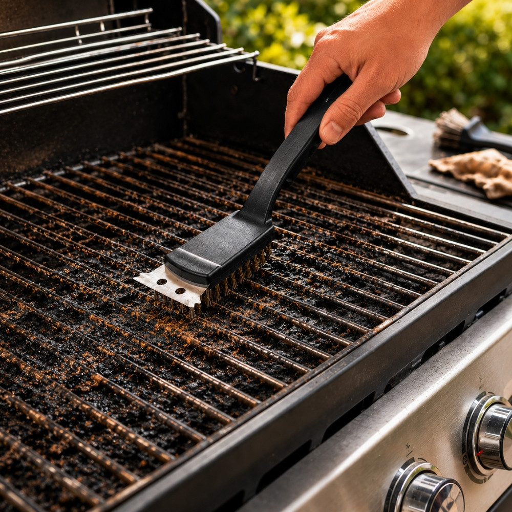 Set de 2 Brosses de Nettoyage Barbecue 21 cm avec Grattoir Acier et Poils Métalliques – Accessoires pour Grill