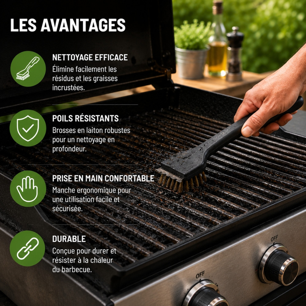 Set de 2 Brosses de Nettoyage Barbecue 21 cm avec Grattoir Acier et Poils Métalliques – Accessoires pour Grill
