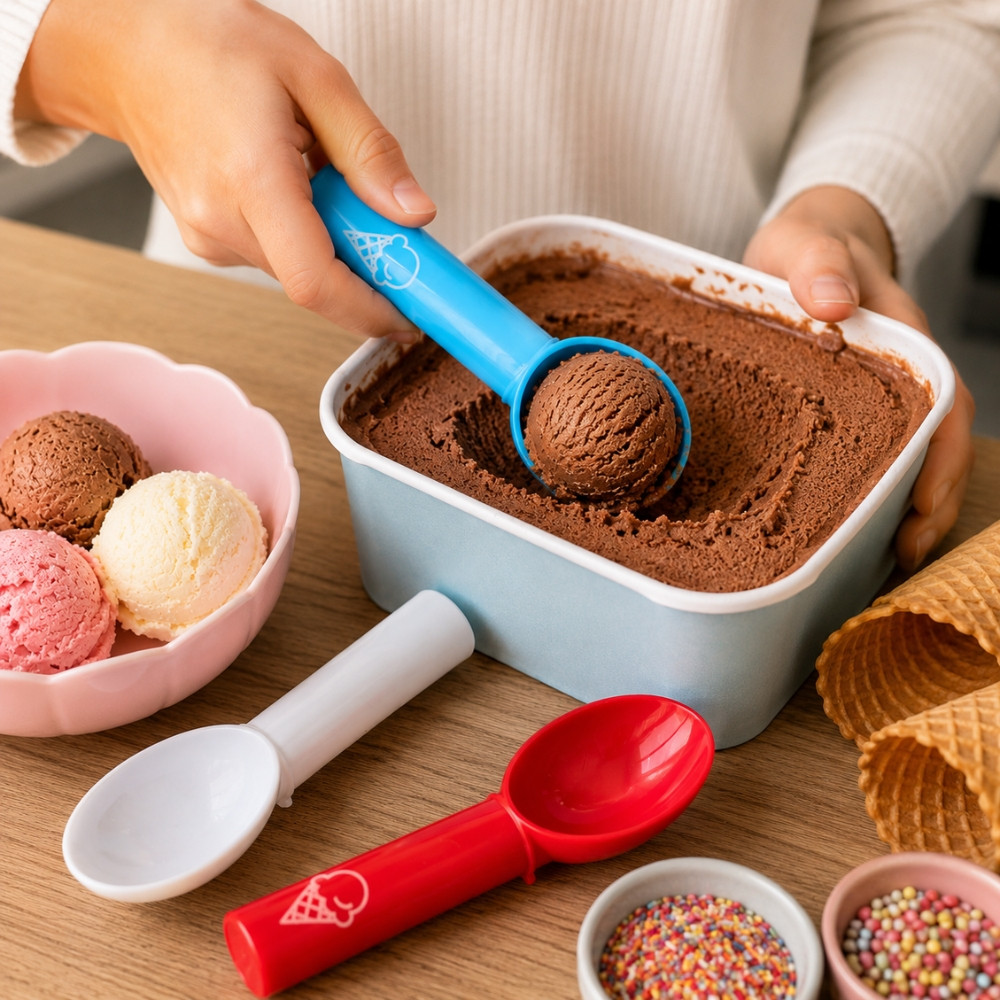 Cuillère à Glace en Plastique 18cm Couleur Aléatoire – Portionneuse à Glace Légère pour Dessert et Sorbet