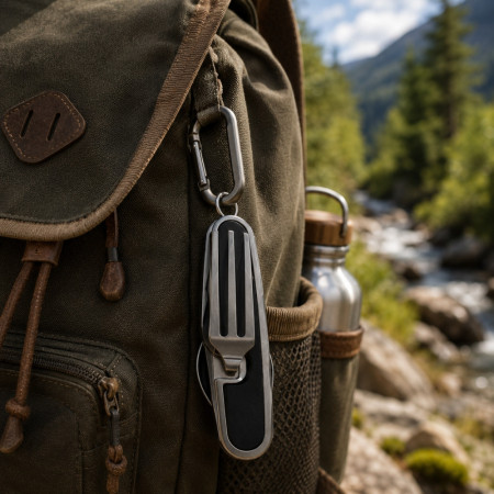 SMALLCUT - Couteau Pliable 4 en 1 9 cm avec Fourchette, Cuillère et Décapsuleur pour Camping & Randonnée
