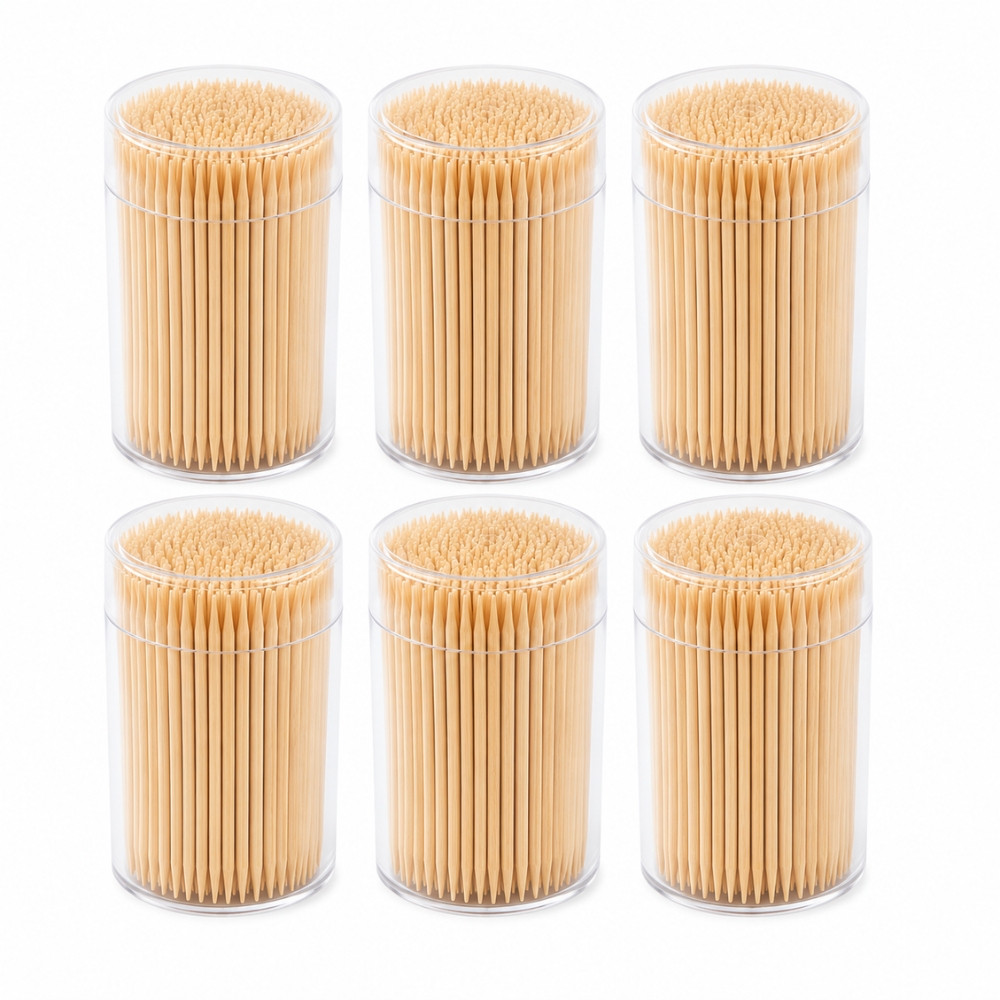 Set de 6 Pots de 150 Cure Dents en Bois pour Apéritif, Cuisine et Usage Quotidien
