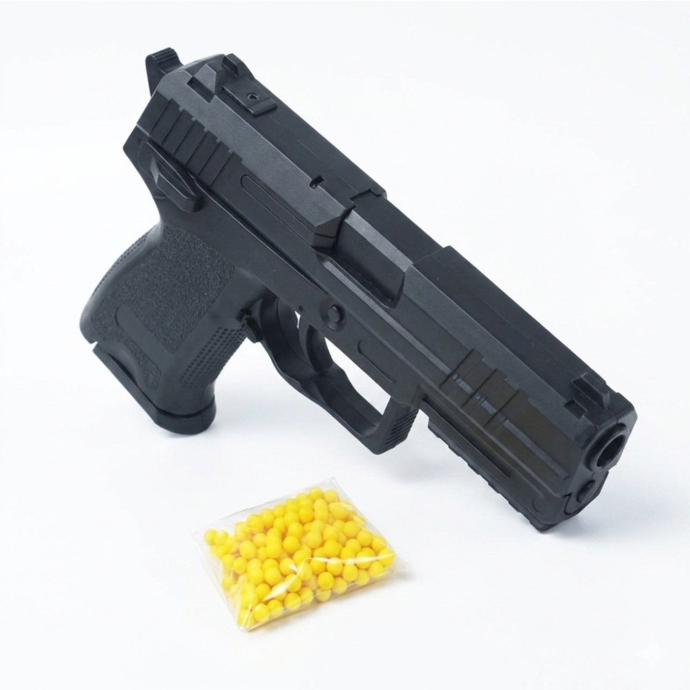 Pistolet à Billes 15 cm avec 18 Billes Incluses – Réplique Ludique Compacte 0,16 Joule – Tir Coup par Coup – Design Réaliste