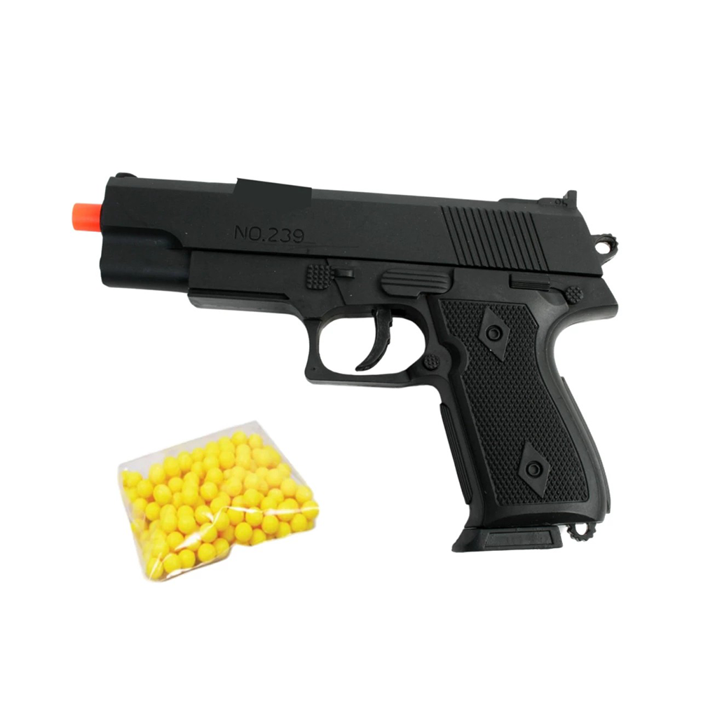 Pistolet à Billes 15 cm avec 18 Billes Incluses – Réplique Ludique Compacte – Tir Coup par Coup – Énergie 0,05 Joule