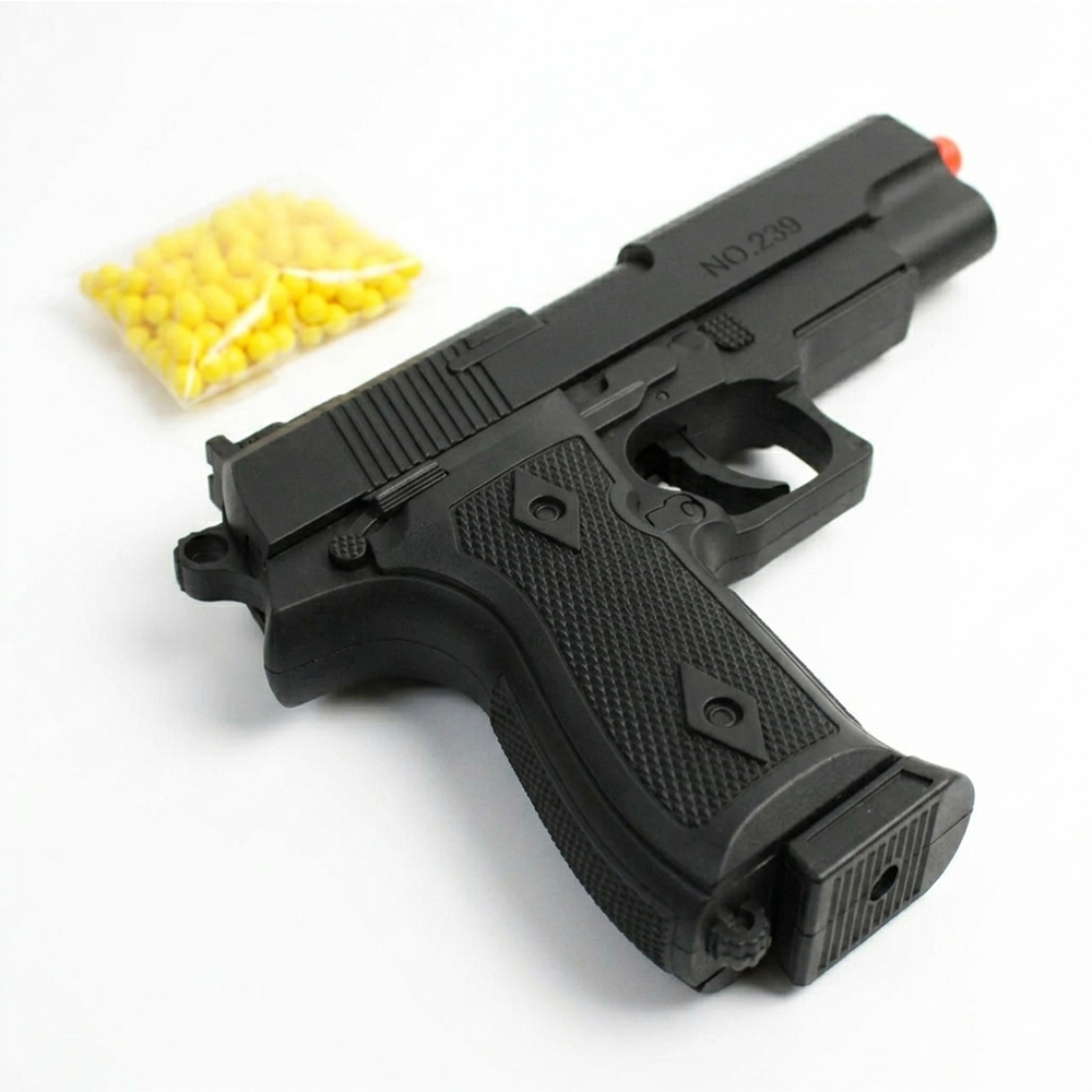 Pistolet à Billes 15 cm avec 18 Billes Incluses – Réplique Ludique Compacte – Tir Coup par Coup – Énergie 0,05 Joule