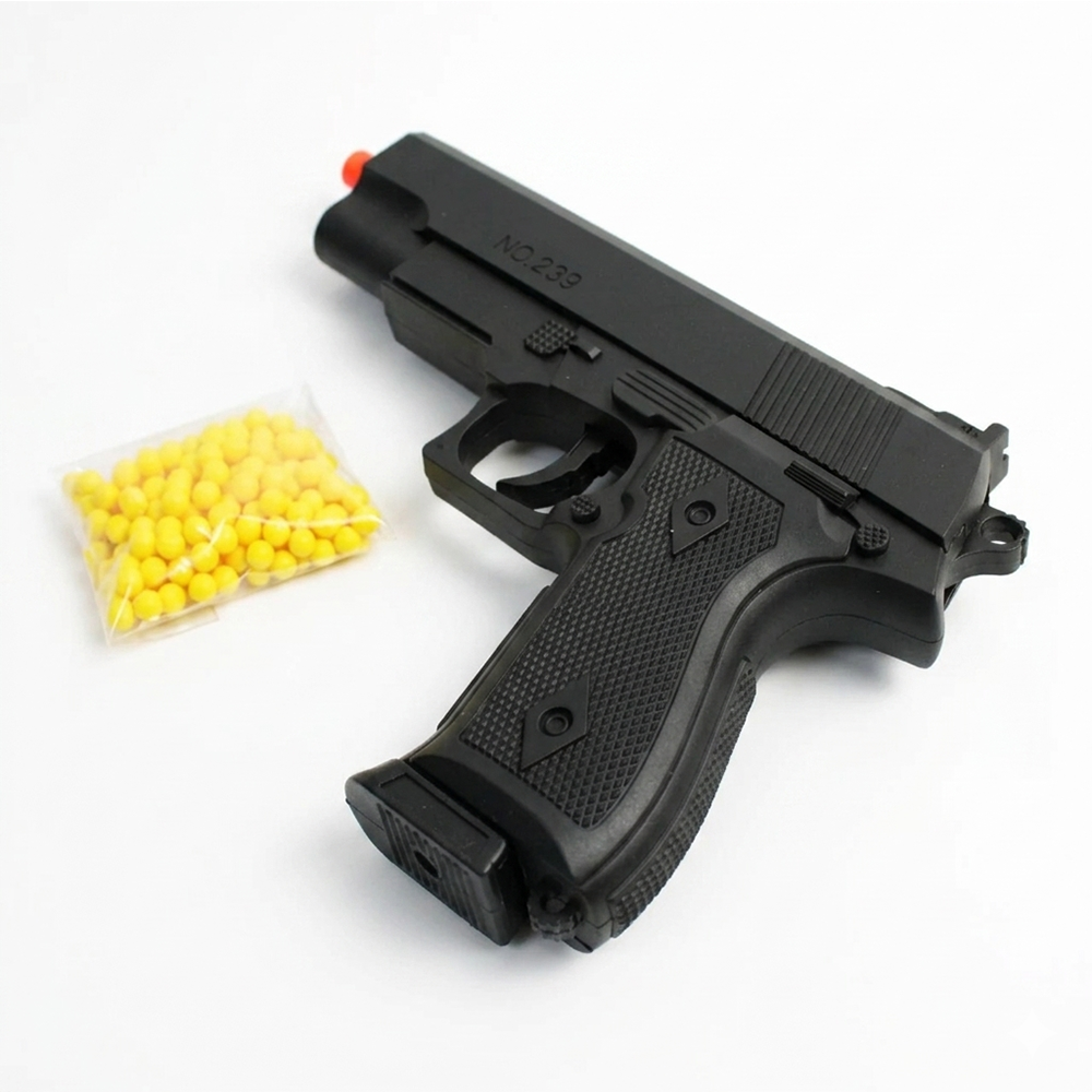 Pistolet à Billes 15 cm avec 18 Billes Incluses – Réplique Ludique Compacte – Tir Coup par Coup – Énergie 0,05 Joule