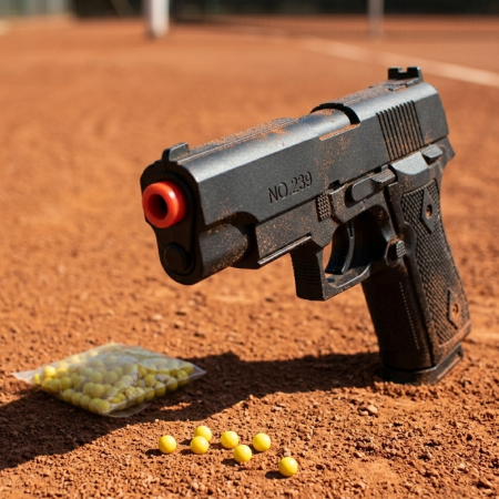 Pistolet à Billes 15 cm avec 18 Billes Incluses – Réplique Ludique Compacte – Tir Coup par Coup – Énergie 0,05 Joule
