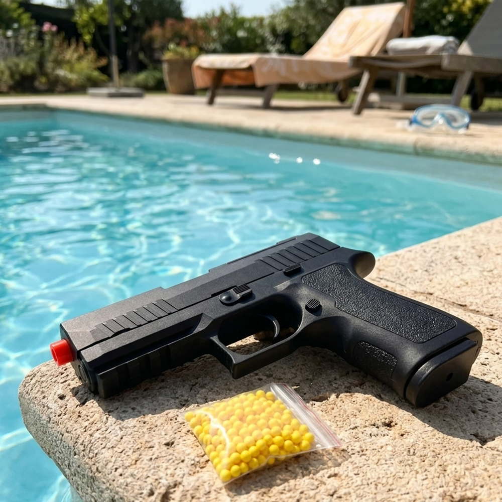 Pistolet à Billes 20 cm avec 18 Billes Incluses – Réplique Ludique Compacte 0,05 Joule – Tir Coup par Coup – Design Réaliste