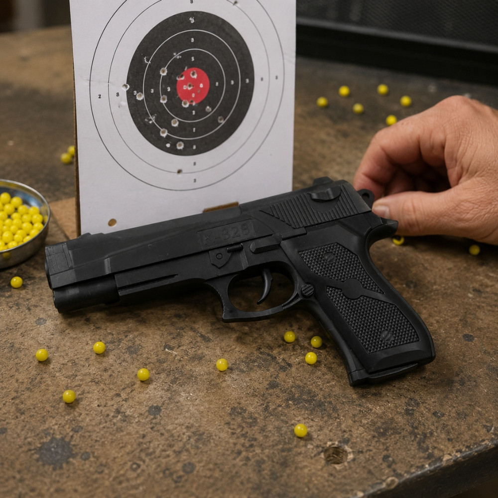 Pistolet à billes 19 cm – Réplique ludique Puissance 0.16 Joule – Tir coup par coup – 18 billes plastiques