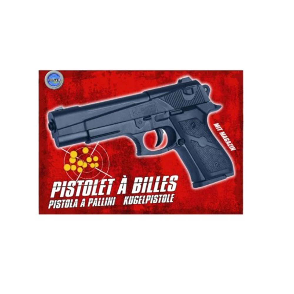 Pistolet à billes 19 cm – Réplique ludique Puissance 0.16 Joule – Tir coup par coup – 18 billes plastiques