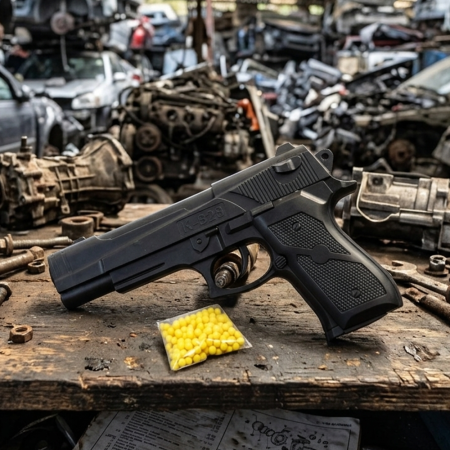 Pistolet à billes 19 cm – Réplique ludique Puissance 0.16 Joule – Tir coup par coup – 18 billes plastiques