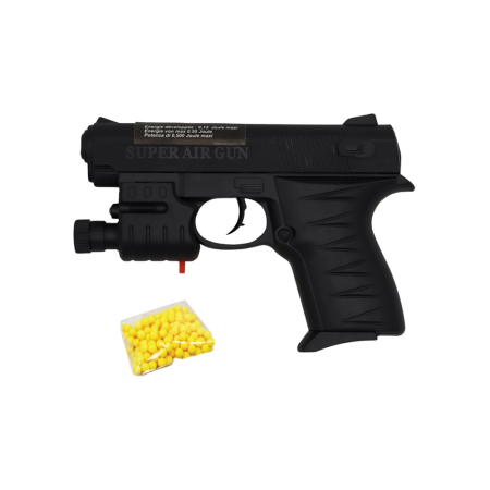 Pistolet à Billes Compact 15 cm avec Laser Bleu Intégré – Réplique Ludique Design, Énergie 0,13 Joule, 18 Billes Incluses