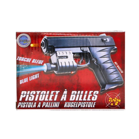 Pistolet à Billes Compact 15 cm avec Laser Bleu Intégré – Réplique Ludique Design, Énergie 0,13 Joule, 18 Billes Incluses