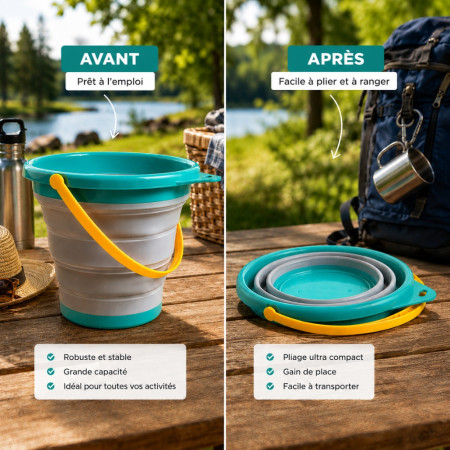SEAUFLEX - Seau Pliable Coloré Multi Usages 17 cm Compact et Pratique – Seau Souple pour Camping, Jardin, Plage et Rangement