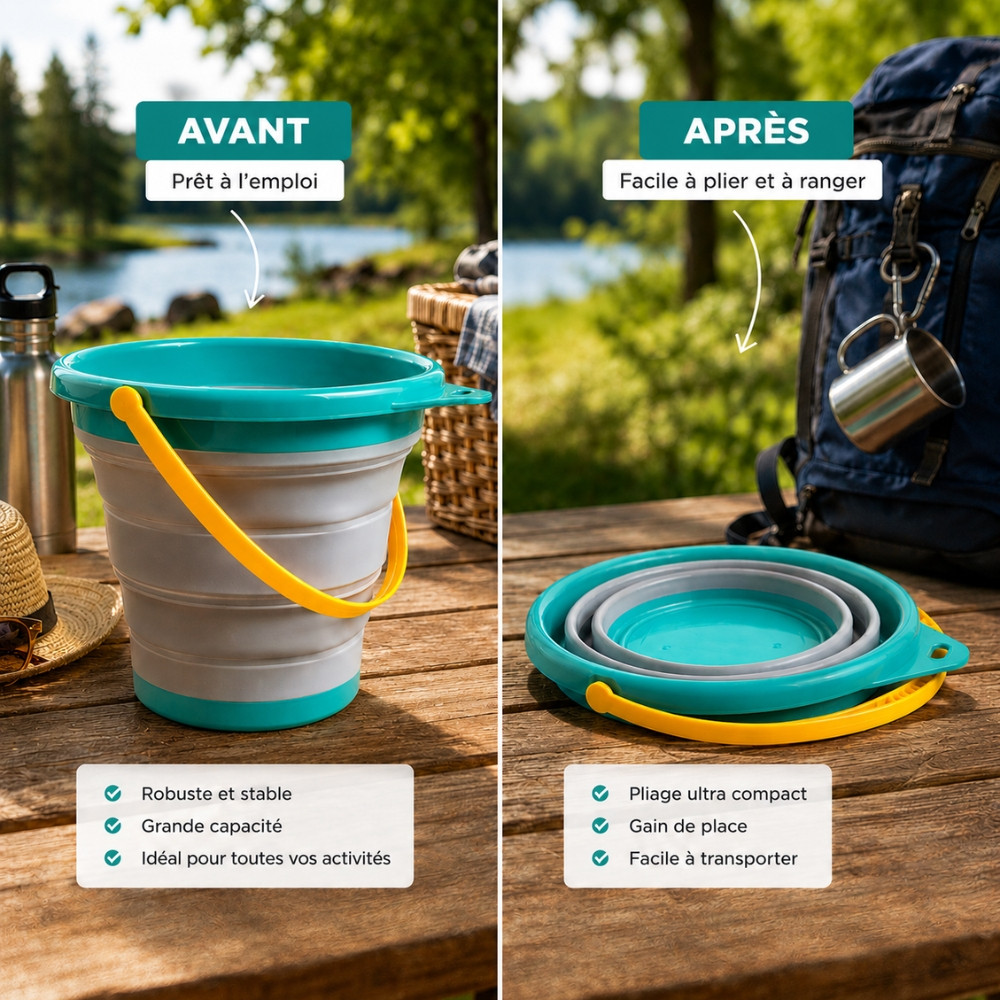 SEAUFLEX - Seau Pliable Coloré Multi Usages 17 cm Compact et Pratique – Seau Souple pour Camping, Jardin, Plage et Rangement