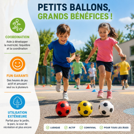 MINIBALL - Set de 3 Mini Ballons de Foot Colorés 10 cm – Ballons Souples pour Enfants, Jeux Extérieur, Plage et Loisirs