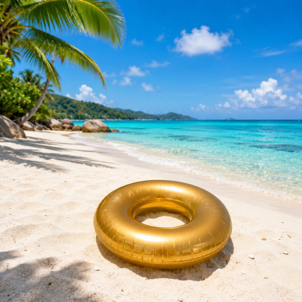 GOLDBUOY - Bouée Ronde Dorée 80 cm Gonflable pour Piscine et Plage – Matelas Flottant Fun pour Été, Vacances et Jeux d’Eau