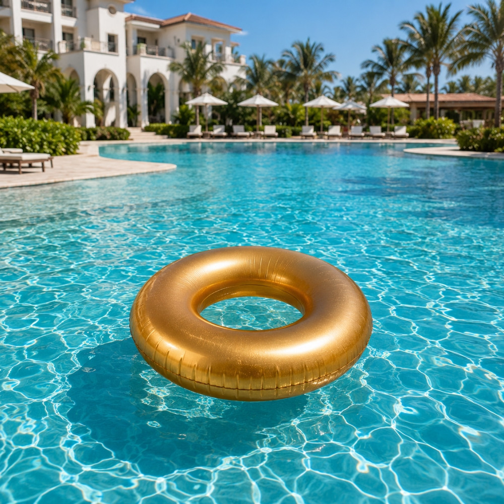 GOLDBUOY - Bouée Ronde Dorée 80 cm Gonflable pour Piscine et Plage – Matelas Flottant Fun pour Été, Vacances et Jeux d’Eau