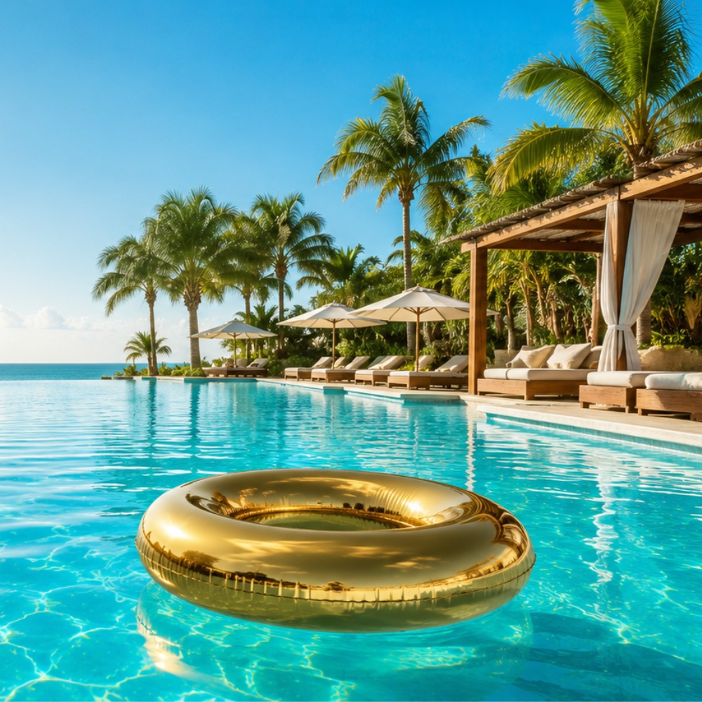 GOLDBUOY - Bouée Ronde Dorée 80 cm Gonflable pour Piscine et Plage – Matelas Flottant Fun pour Été, Vacances et Jeux d’Eau