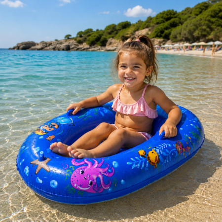 BOATBUOY - Bateau Gonflable Bleu 107 cm à Motifs pour Piscine et Plage – Jouet Flottant Enfant pour Jeux d’Eau et Loisirs d’Été