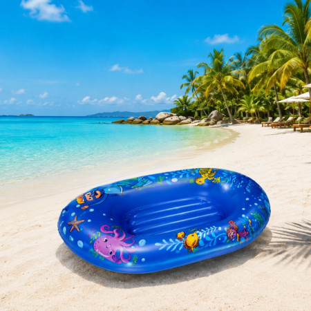 BOATBUOY - Bateau Gonflable Bleu 107 cm à Motifs pour Piscine et Plage – Jouet Flottant Enfant pour Jeux d’Eau et Loisirs d’Été