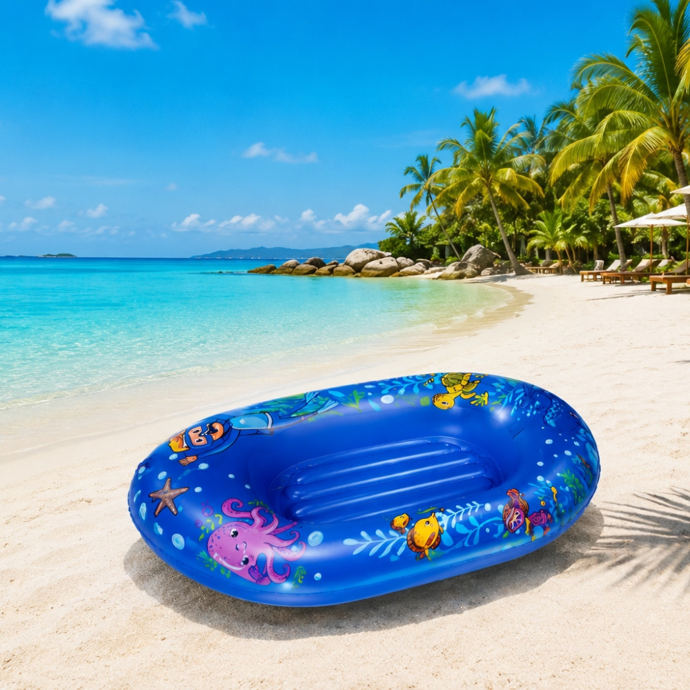 BOATBUOY - Bateau Gonflable Bleu 107 cm à Motifs pour Piscine et Plage – Jouet Flottant Enfant pour Jeux d’Eau et Loisirs d’Été