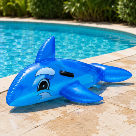DOLPHBUOY - Dauphin Gonflable Bleu 130 cm avec Poignées pour Piscine et Plage – Matelas Flottant Fun pour Été, Vacances