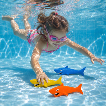 AQUASHARK - Set de 3 Requins Torpilles de Piscine pour Jeux de Plongée – Jouets d’Eau à Lancer pour Piscine 