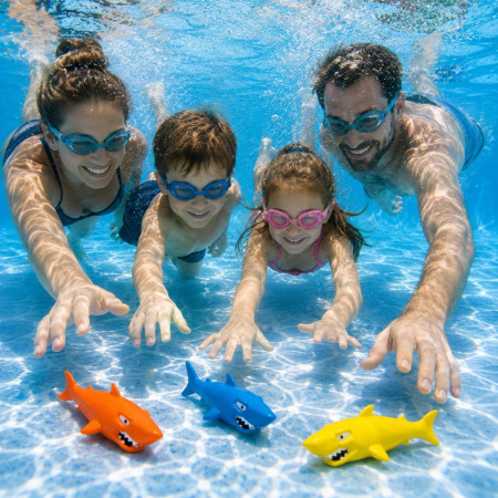 AQUASHARK - Set de 3 Requins Torpilles de Piscine pour Jeux de Plongée – Jouets d’Eau à Lancer pour Piscine 
