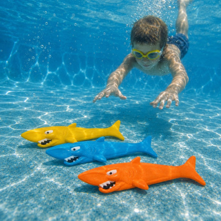 AQUASHARK - Set de 3 Requins Torpilles de Piscine pour Jeux de Plongée – Jouets d’Eau à Lancer pour Piscine 