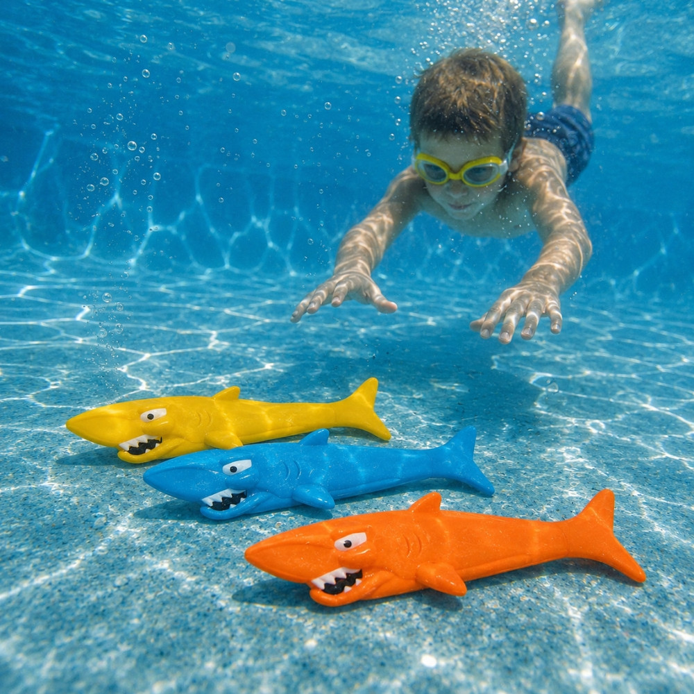 AQUASHARK - Set de 3 Requins Torpilles de Piscine pour Jeux de Plongée – Jouets d’Eau à Lancer pour Piscine 
