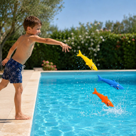 AQUASHARK - Set de 3 Requins Torpilles de Piscine pour Jeux de Plongée – Jouets d’Eau à Lancer pour Piscine 